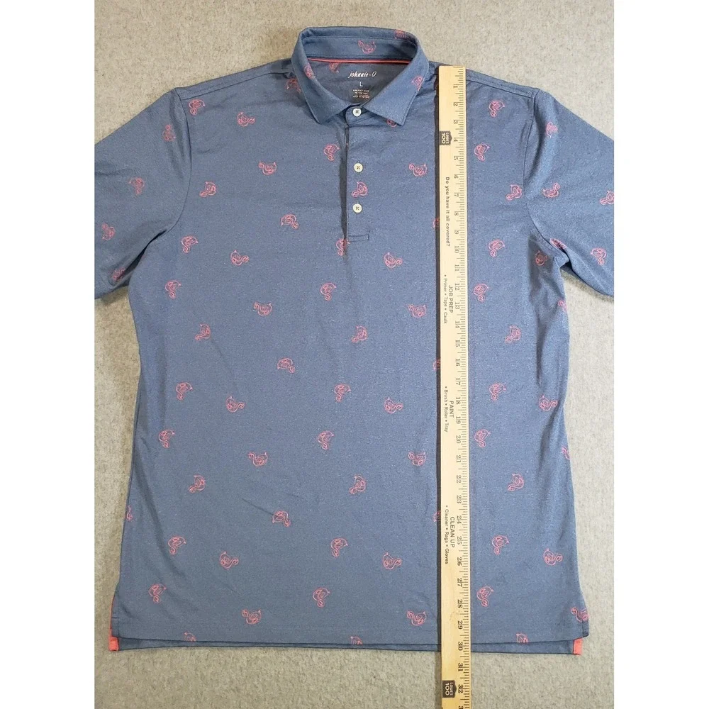 Johnnie-O Flamingo Floaty Polo Shirt Mens Lake Blue Pink Size L Short Sleeve - Picture 4 of 12